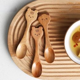 Cuillères 2 pièces ensemble créative charmant mini panda écureuil de style hêtre soupe à la cuillère en bois pour les repas domestiques cuisine gadgats