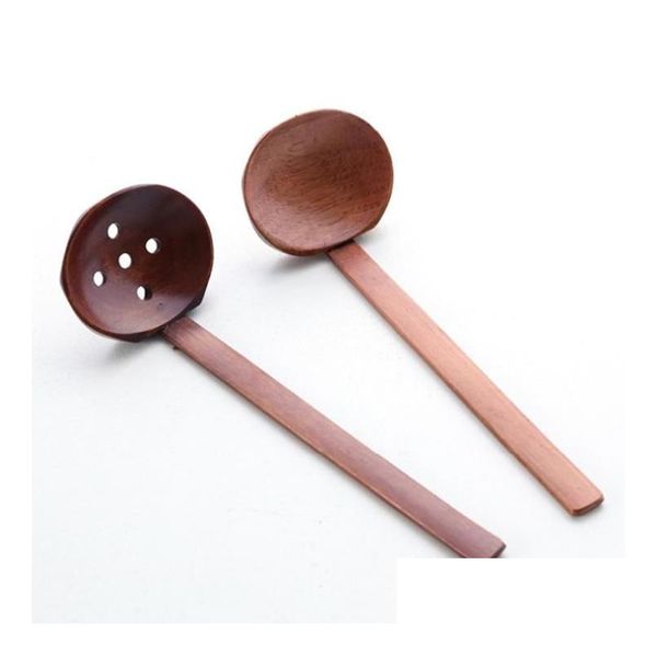 Cuillères 2 styles en bois passoire à soupe en bois vaisselle style japonais ramen long manche pot cuillère SN2313 livraison directe maison jardin kitc Dhvfx