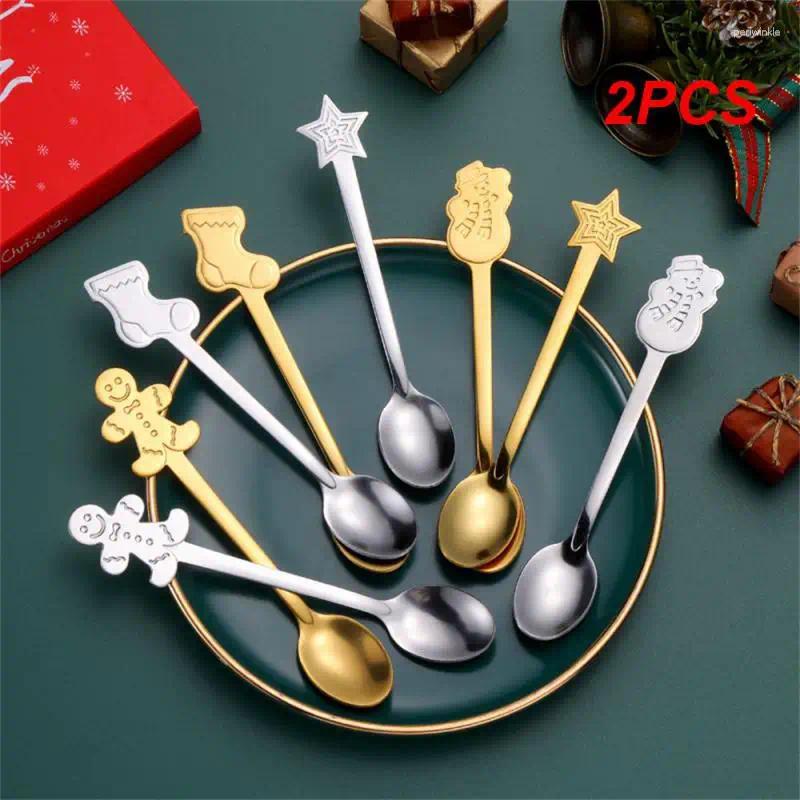 Łyżki 2PCS Cartoon Christmas Gingerbread Man Snowman Spoon Stali Failless Coffee Desser 12,8 cm Kitchen Streal Rok