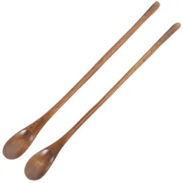 Cuillères 2pcs cuillère à café à long manche de style japonais remuant en bois rétro miel Nanmu petits accessoires de cuisine