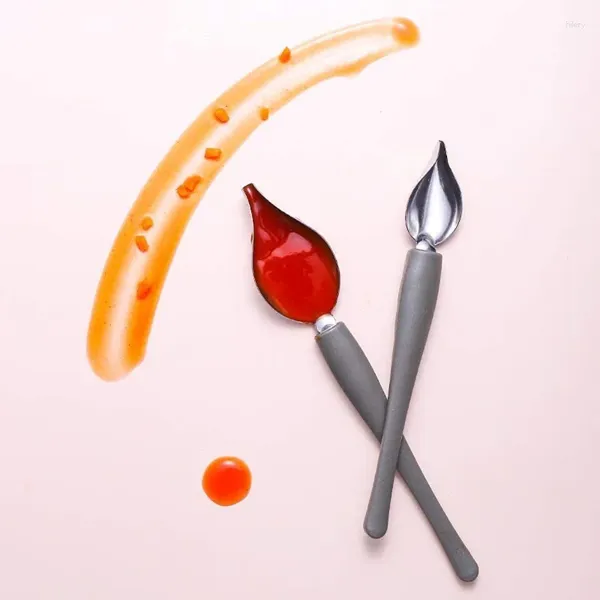 Cucharas 2 piezas salsas de pintura platos cuchara de cuchara de aguja herramientas de cocina de acero inoxidable