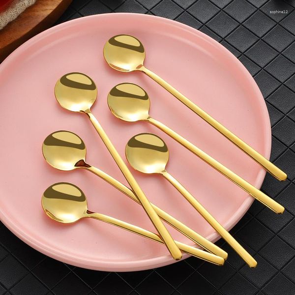Cucharas 2 uds vajilla plateada/dorada cuchara coreana de acero inoxidable para el hogar cocina arroz sopa postres vajilla de cocina