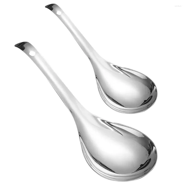 Cucharas 2 piezas Cuchara de comida de acero inoxidable Cocina eléctrica Cuchara Sopa casera (Plata)