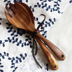 Cosas 2 piezas de ensalada de madera cucharada de cucharada de porción grande ser servidor de madera utensilios de cocina manija larga cubierta de sopa cubierta