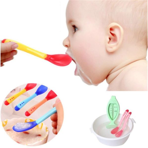 Cuillères 3 couleurs de détection de température, fournitures d'alimentation pour bébés en Silicone pour enfants, vaisselle de cuisine sensible à la chaleur