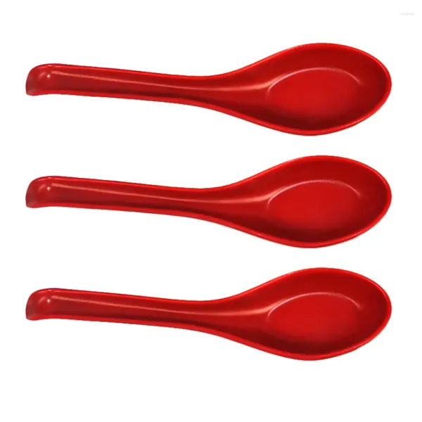 Cucharas 3 PCS Vajilla de melamina Cuchara de sopa Desechable Asiático Cucharón de dos colores Plástico De madera