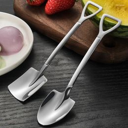 Cucharas 304 Creative Retro Shovel Coffee Spoon de acero inoxidable Postre de sandía Sugerencia de helado Flat