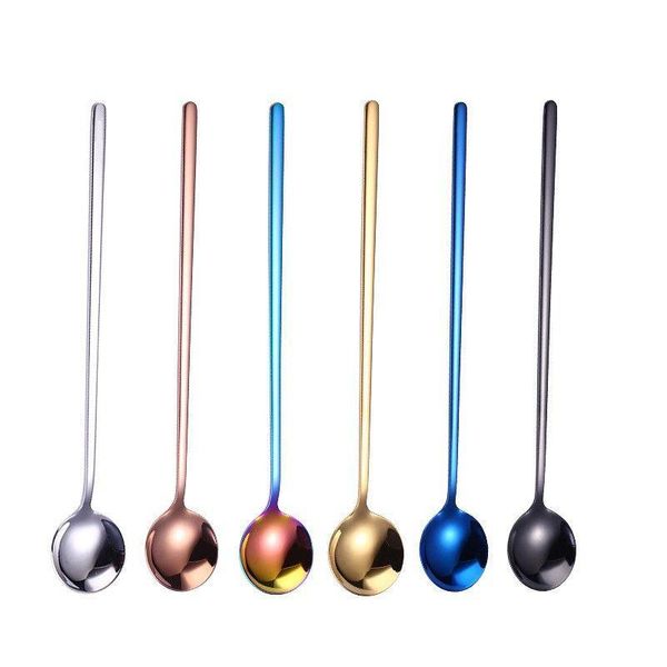 Cucharas de acero inoxidable 304 para el hogar, 13 cm, cuchara para mezclar té y café, mini cuchara redonda para postre, barra de cocina, vajilla de comedor, 7 colores, gota Del Dh7Gn