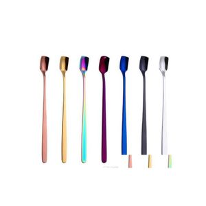 Cuillères En Acier Inoxydable 304 Cuillère À Mélanger Glace Long Manche Café Dessert Milktea Scoop Pelle Type Bar Remuer Goutte Livraison Maison Jardin Dhh2D