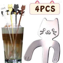 Lepels 4/1 Stuks Koffie Leuke Kat Rvs Cartoon Theelepels Dessert Snack Scoops Ijs Servies Keuken Gadgets