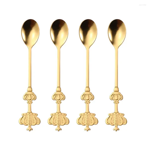 Cuillères 4 pcs Crown Spoon Coffee remuer miel titane placage gâteau mélange en acier inoxydable.