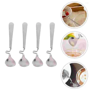 Cucharas 4 PCS Cuchara para mezclar miel Espresso Té Grado Plata Acero inoxidable Mango curvo helado Premium Hogar creativo