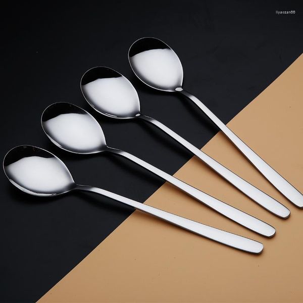 Cucharas 4pcs 304 Cuchara de acero inoxidable con mango largo Ice Coffee Tea Hogar Cocina Vajilla Tamaño 21 CM