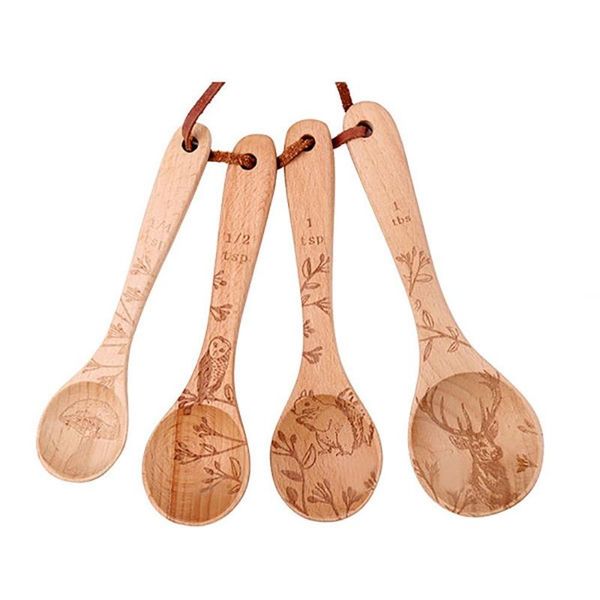 Cucharas 4 unids/set de madera de haya cuchara de café juego de medición utensilios para hornear sopa condimento herramientas de cocina