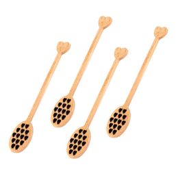 Lepels 4 stks Houten Hol Honey Dipper Hart Roer Lepel Lange Handgreep Mixing Stick voor Pot Jar Container