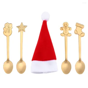 Cucharas 5 Centro de cubiertos de navidad Cabofillas Coffee Fancy Stiring Spoon Steel Mezcle para postres- Declaración de dibujos animados