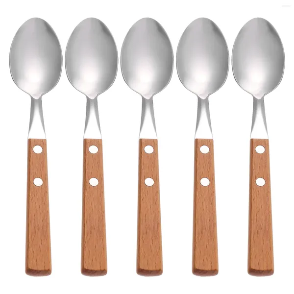 Cosas 5 PCS 304 Spoon de acero inoxidable Silventa de cubiertos de cubiertos Positas de guitarra con manijas de madera Western Kitchen Waterware