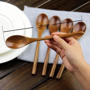 Spoons 5 Pieces Wooden Spoon Soup and Fork Eco Friendly Products Tableware Natural Ellipse Ladle Set for Cooking 230615
