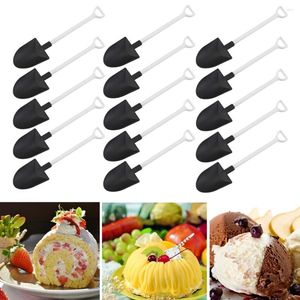 Cuillères 50pcs gâteau en plastique noir drôle cuillère à glaçage jetable scoop de crème glacée pudding dessert de pelle de pelle curie