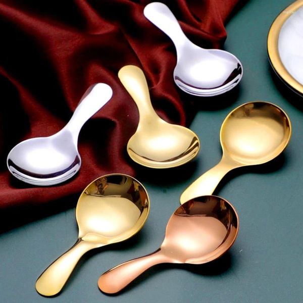 Cuillères 5pcs mignon mini cuillère en acier inoxydable glacée dessert enfants courte poignée sucre saline scoop de cuisine gadgets