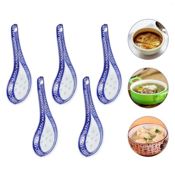 Cuillères 5pcs soupe en céramique chinois de style chinois cuillère de riz couverts asiatiques en service