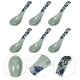 Cuillères 6 pièces Anti céramique bleu blanc cuillère cuisine vaisselle soupe miel décorer Durable Simple maison pratique mélamine asiatique