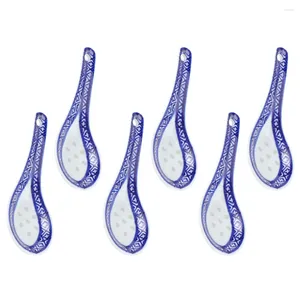 Cuillères 6 pcs cuillère à dessert bleu blanc porcelaine mélange sucre céramique style chinois soupe plastique thé