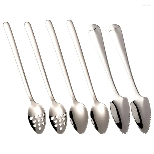 Cucharas 6 PCS Fruta Dragado Cuchara Pomelo Hogar Acero inoxidable Raspado Puree Scoop Bebé Infantil