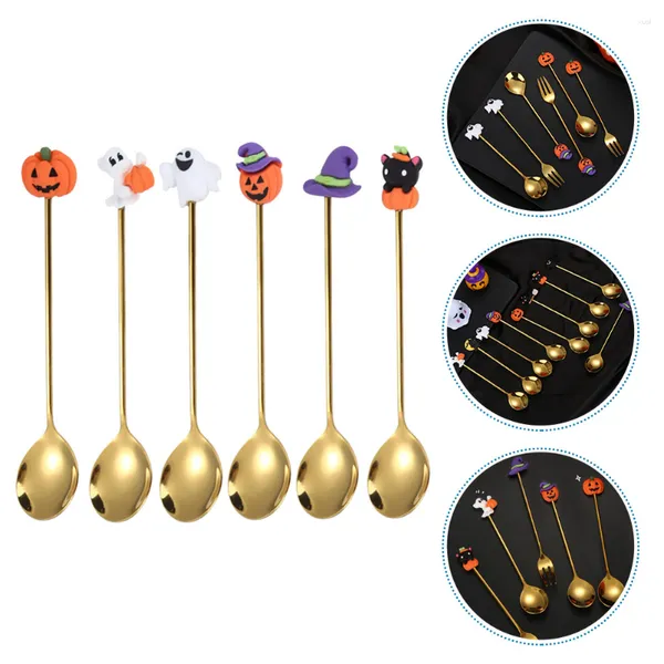 Cucharas 6 PCS FRUTA COFACE COFACE SCOOP Halloween Cuchara de postre de acero inoxidable