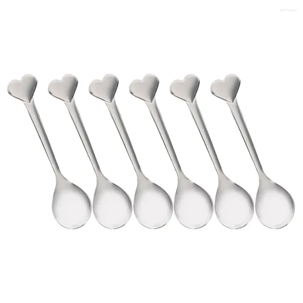 Cuillères 6 pcs en acier inoxydable cuillère d'amour mini miel sucre café gâteau thé ménage enfant dessert délicat