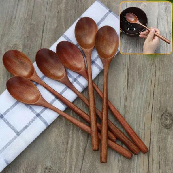 Cuillères 6 pièces cuillère en bois bambou cuisine style coréen 9 '' pouces bois naturel soupe vaisselle cuisson miel café mélange