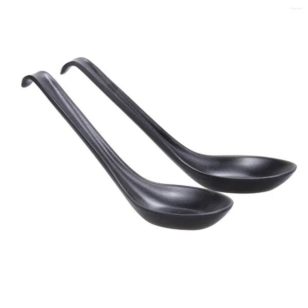 Cucharas 6pcs Melamina negra china ganada con tono cuchara de sopa con gancho asiático liso liso postre mate vajilla mate