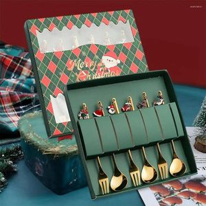 Lepels 6-delig kerstbestekset koffievorken roestvrijstalen servies met hanger voor thuis feestelijke decoratie