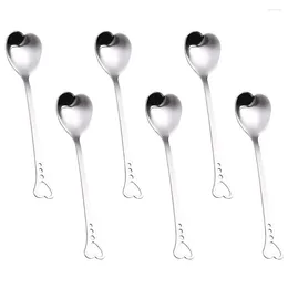 Cuillères 6pcs en forme de coeur en acier inoxydable cuillère à dessert cuillère en métal pour la fête de mariage Saint-Valentin