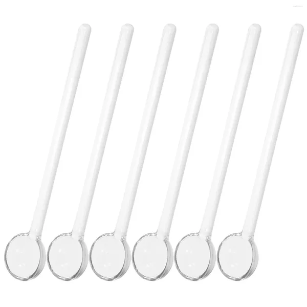 Cucharas 6pcs Mango largo Vajilla de té de vidrio Vajilla de café transparente para agitar cubiertos para la cocina casera