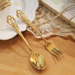 Lepels 6 stks Royal Spoon Fork Set Gold Roestvrij staal Luxe Dinware Ice Afternoon Tea Kitchen Dessert AFBEELDING SILVERWARE Geschenk