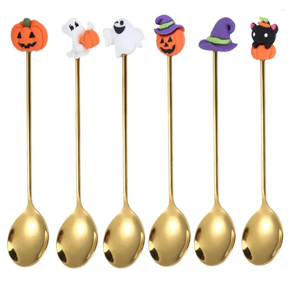 Cuillères 6pcs en acier inoxydable Halloween Style gâteau Dessert vaisselle