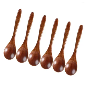 Cuillères 6pcs cuillère en bois miel miel à usage polyvalent pour la soupe en bois pour café à thé petit dessert