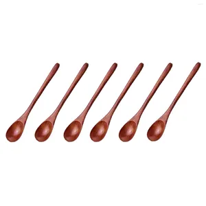 Cuillères 6pcs cuillère en bois longue manue de table de restauration décor de riz soupe ergonomique conception de cuisson de pâtes à pâtisserie