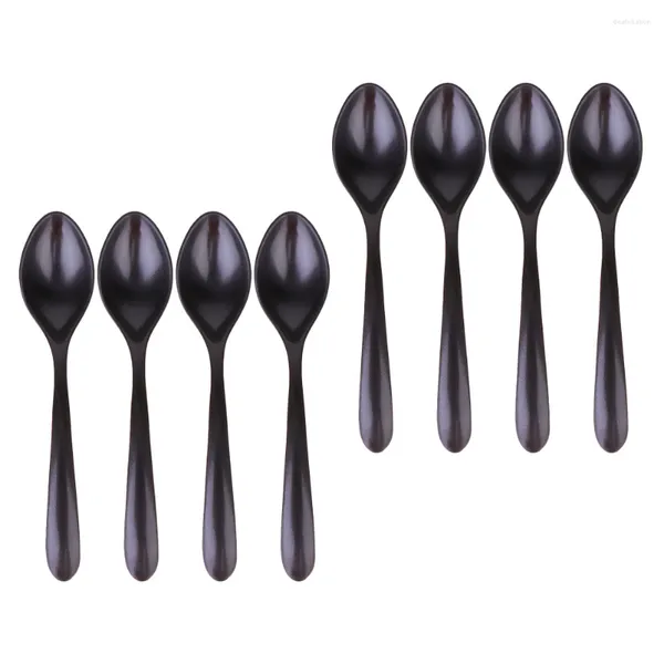 Cucharas 8 Uds cuchara de porcelana de imitación plástico negro sopa Simple cerámica arroz melamina hogar niño exquisitas herramientas de cocina