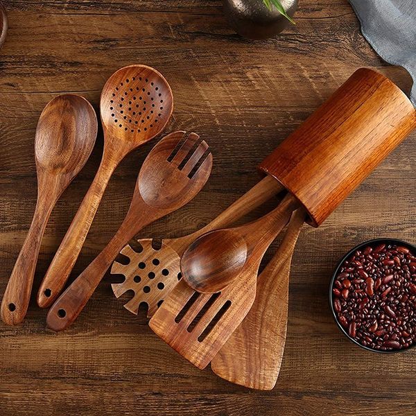 Cucharas 8 piezas de utensilios de cocina de madera y espátula para utensilios de cocina elegantes herramienta de uso doméstico 230302