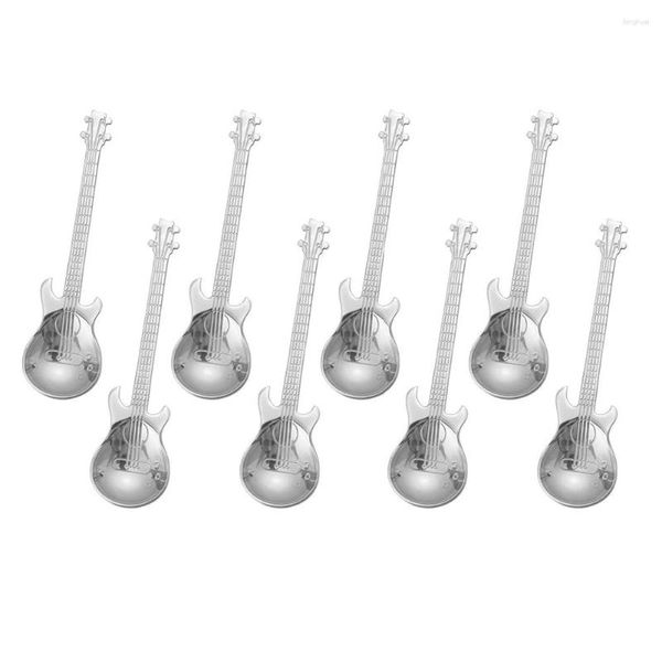 Cuillères 8 Pcs Café Guitare Argent En Acier Inoxydable Cuillères À Café Mini Rétro Dessert Gâteau Dîner Enfant Cuillère À Thé