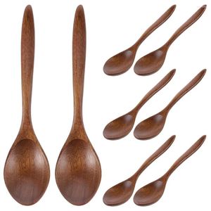 Cuillères 8pcs cuillère à dessert soupe en bois miel cuisine remuant l'agitateur en bois