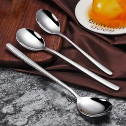 Cuillères à soupe asiatiques coréennes, cuillère à Long manche en argent en acier inoxydable, accessoires de cuisine durables pour boissons