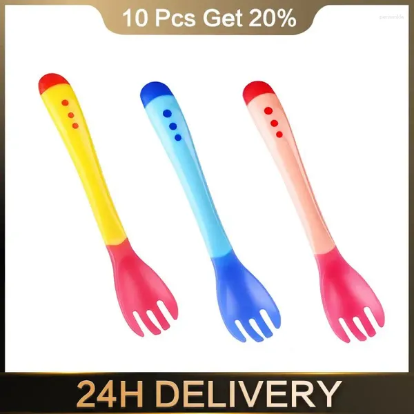 Cuillères à soupe chaude pour bébé, Design ergonomique, ensemble de cuillères et fourchettes en Silicone souple, ustensiles d'alimentation les mieux notés