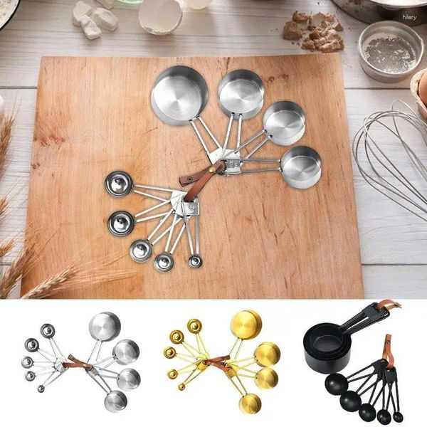 Cucharas para hornear tazas de medición y juego de 9 herramientas de cocina de tazas de cucharadas secas de acero inoxidable con fácil de leer