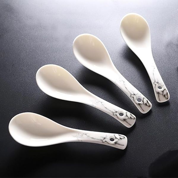 Cucharas De Porcelana De Hueso Cuchara Marmoleada Cuchara Utensilio Cucharón Cena Vajilla De Cerámica Cuchara Vajilla Cubiertos Restaurante Hogar Suministros De Cocina