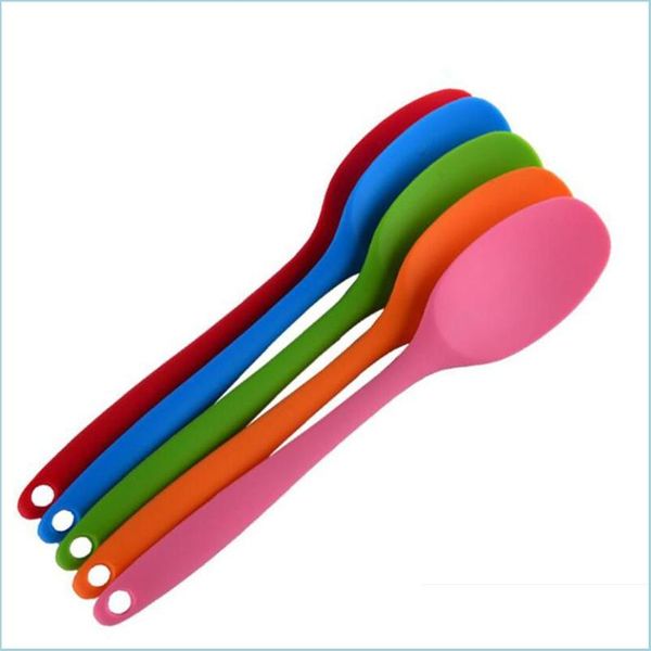 Cucharas Pastel Mantequilla Spata Sile Cuchara Mezclando Cucharas Utensilios de cocina de mango largo Vajilla Cocina Sopa Mezclador Herramientas Drop Entrega 2021 Dh2Mr