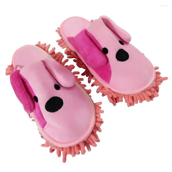 Cuillères dessin animé chien vadrouille pantoufles microfibre propre dépoussiérage chaussures de nettoyage détachables pour bureau maison chambre rose