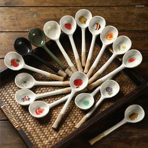 Cuillères à soupe en céramique cuillère à Long manche Stoare ménage Style japonais mignon créatif riz cuisine vaisselle